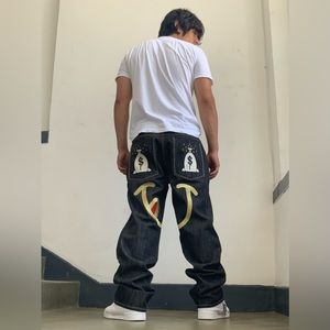 Men's Parish Raw Black Money Bag Wide Leg Denim Pants